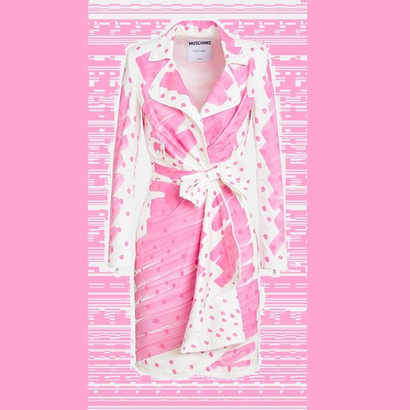 MOSCHINO Brushstroke Scribble Sketches Pink Trench Coat Dress Poplin 2019 BARBIE - Picture 4 of 17